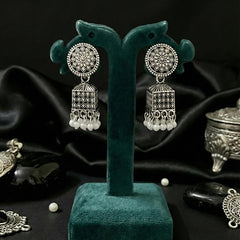 Kohra Pearl Box Jhumkas | Silver Oxidised Earrings – PL88123114