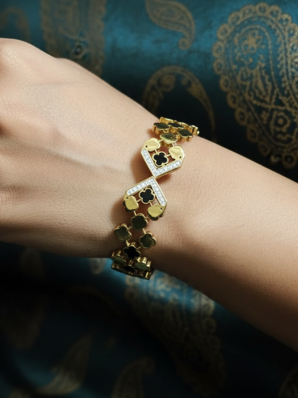 Majestic Clover Crown Kada | Gold-Plated Stainless Steel  – KZ8812368