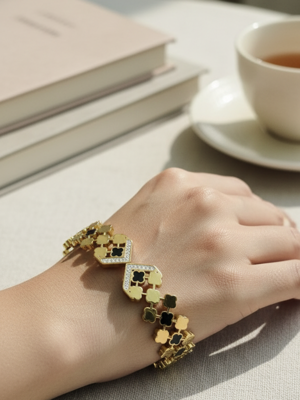 Majestic Clover Crown Kada | Gold-Plated Stainless Steel  – KZ8812368