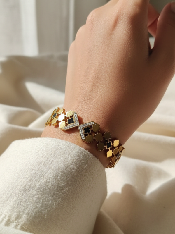 Majestic Clover Crown Kada | Gold-Plated Stainless Steel  – KZ8812368