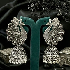 Mayura Shobha Jhumkas | Silver Oxidised Earrings – JAY88123128