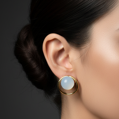 Moonstone Halo Studs | Gold-Plated Stainless Steel – KZ8812343