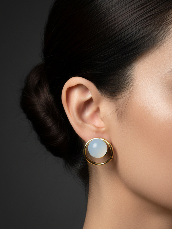 Moonstone Halo Studs | Gold-Plated Stainless Steel – KZ8812343