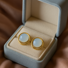 Moonstone Halo Studs | Gold-Plated Stainless Steel – KZ8812343
