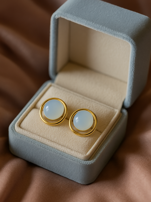 Moonstone Halo Studs | Gold-Plated Stainless Steel – KZ8812343