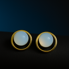 Moonstone Halo Studs | Gold-Plated Stainless Steel – KZ8812343