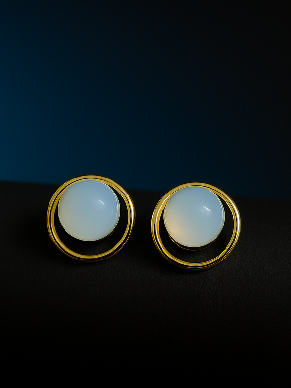 Moonstone Halo Studs | Gold-Plated Stainless Steel – KZ8812343