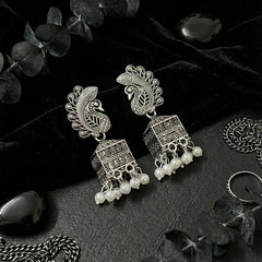 Morni Pearl Drop Earrings | Silver Oxidised Earrings – PL88123120