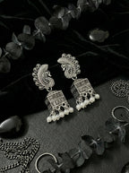 Morni Pearl Drop Earrings | Silver Oxidised Earrings – PL88123120