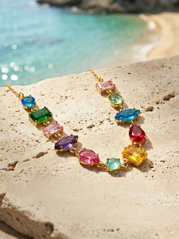 Multi Colour Glow Charm Necklace | Gold-Plated Stainless Steel – KZ88123150