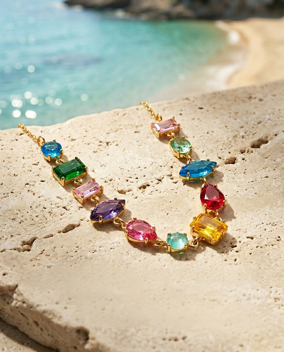 Multi Colour Glow Charm Necklace | Gold-Plated Stainless Steel – KZ88123150