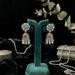Navrang Oxidized Jhumkas | Silver Oxidised Earrings – PL88123109