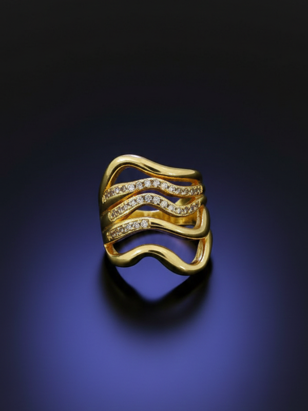 Ocean Wave Ring | Adjustable Gold-Plated Stainless Steel–KZ88123101