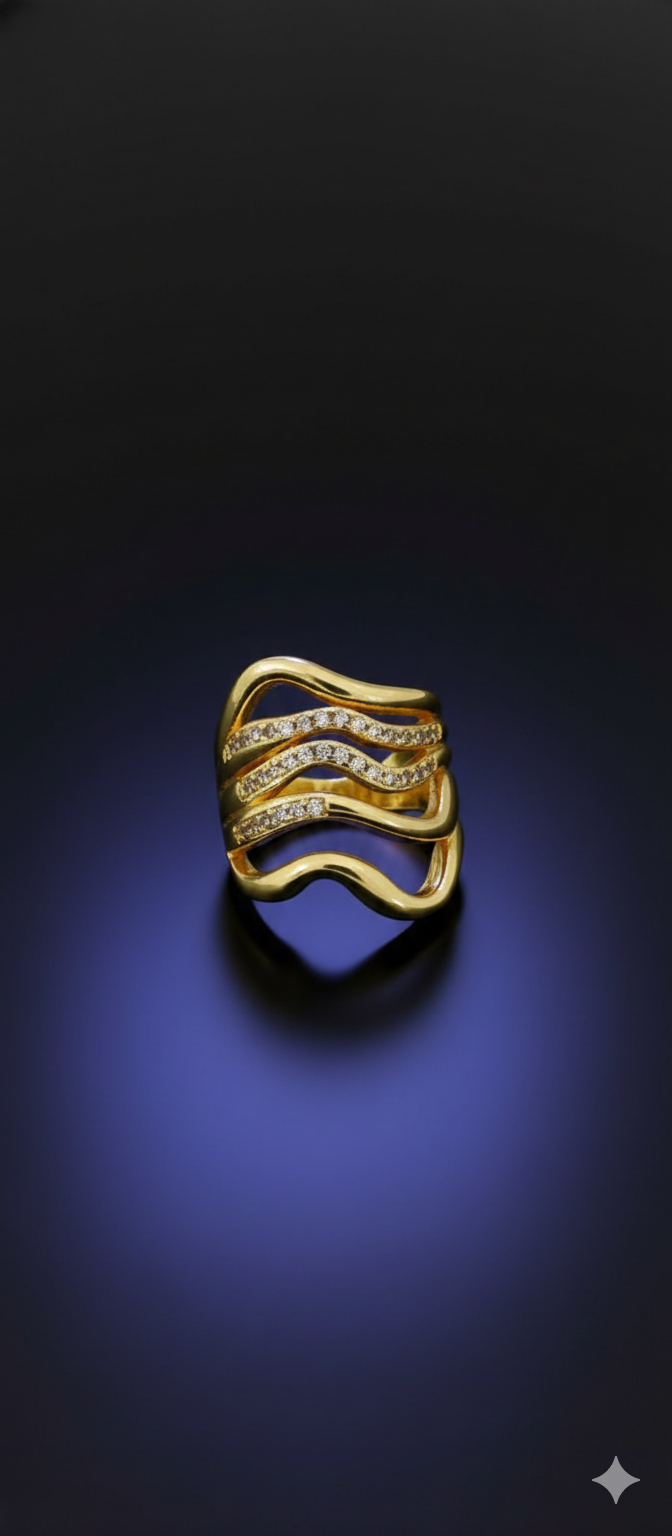 Ocean Wave Ring | Adjustable Gold-Plated Stainless Steel–KZ88123101