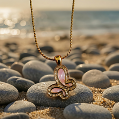 Pink Flutter Butterfly Necklace | Gold-Plated Stainless Steel – KZ88123140