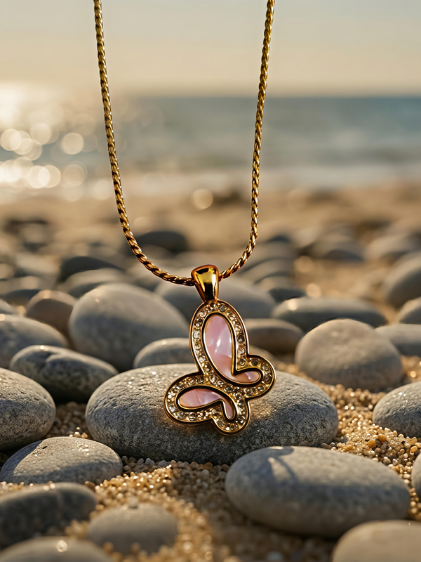 Pink Flutter Butterfly Necklace | Gold-Plated Stainless Steel – KZ88123140