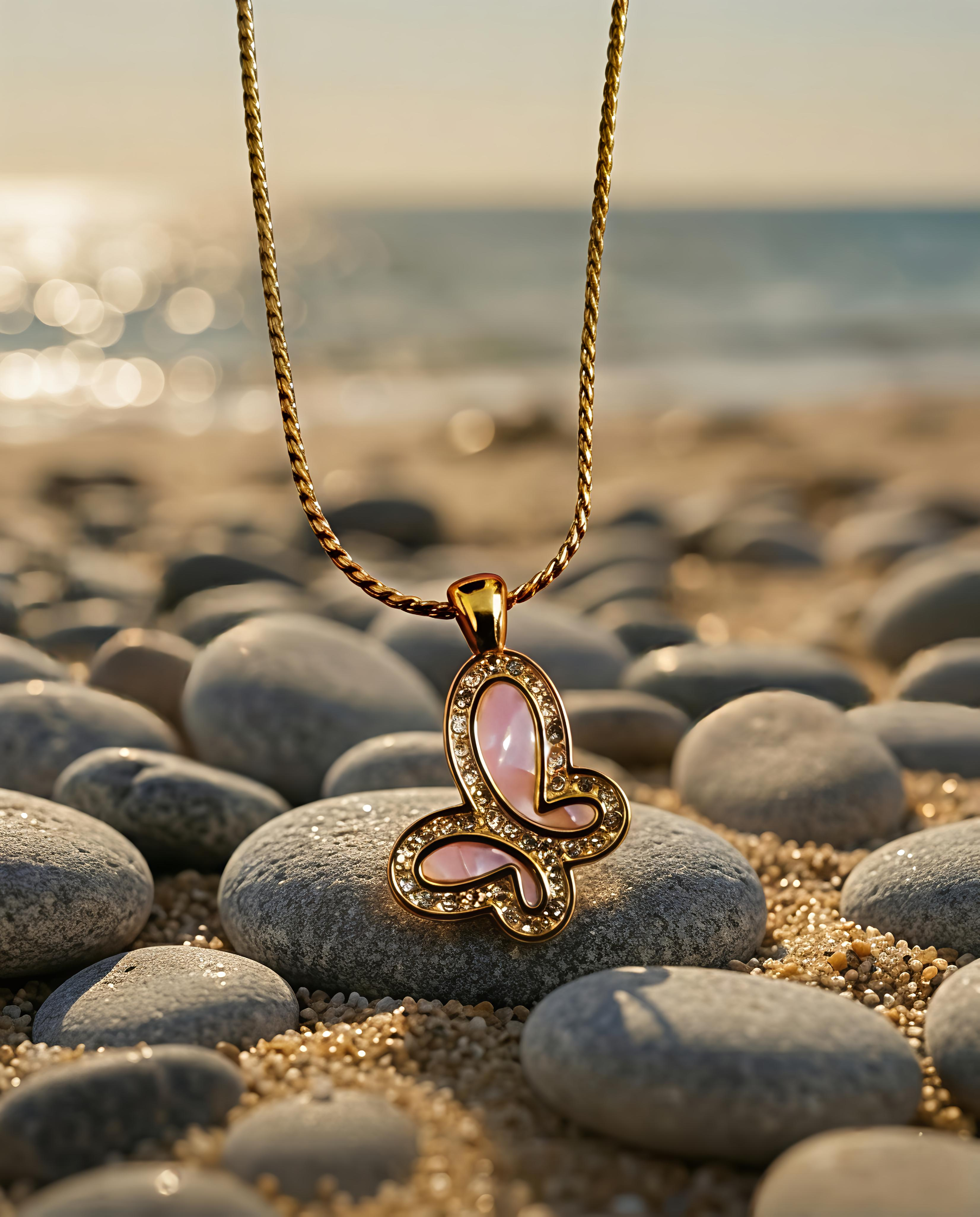 Pink Flutter Butterfly Necklace | Gold-Plated Stainless Steel – KZ88123140