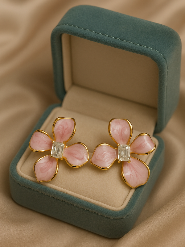 Pink Orchid Crystal Studs | Gold-Plated Stainless Steel– KZ8812344