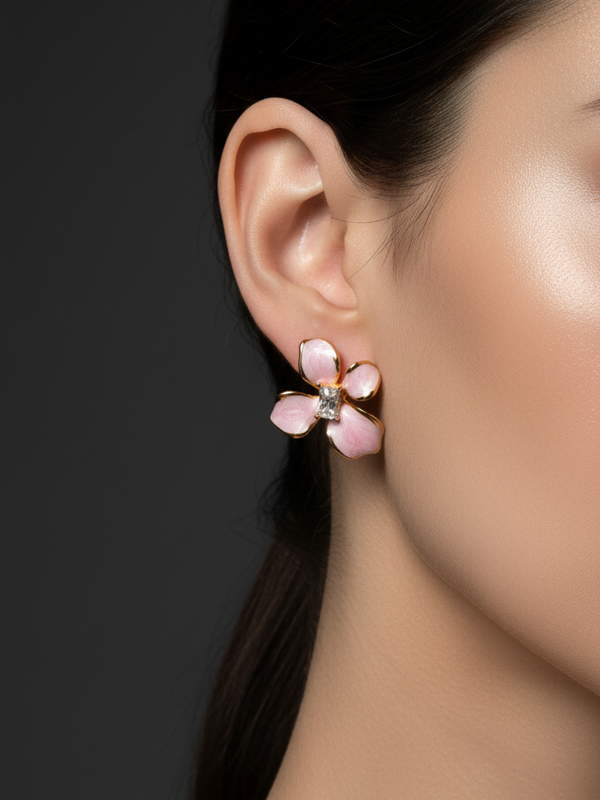 Pink Orchid Crystal Studs | Gold-Plated Stainless Steel– KZ8812344
