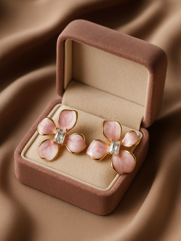 Pink Orchid Crystal Studs | Gold-Plated Stainless Steel– KZ8812344