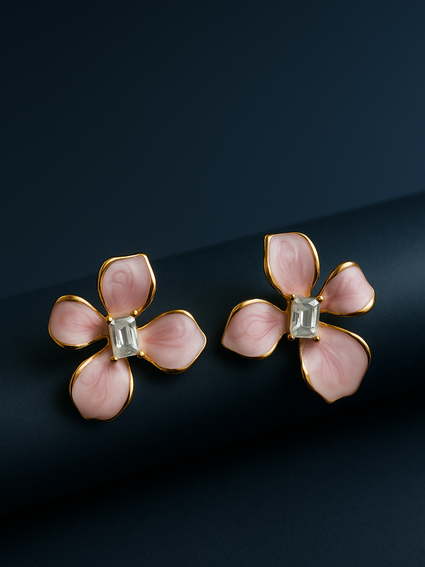 Pink Orchid Crystal Studs | Gold-Plated Stainless Steel– KZ8812344