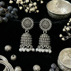 Pratha Traditional Pearl Jhumkas | Silver Oxidised Earrings – PL88123118