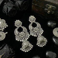 PushpaChandra Jhumkas | Silver Oxidised Earrings – JAY88123129
