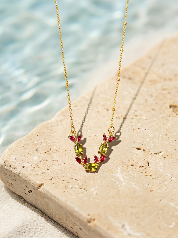 Ruby Leaf Vine Necklace | Gold-Plated Stainless Steel – KZ88123142
