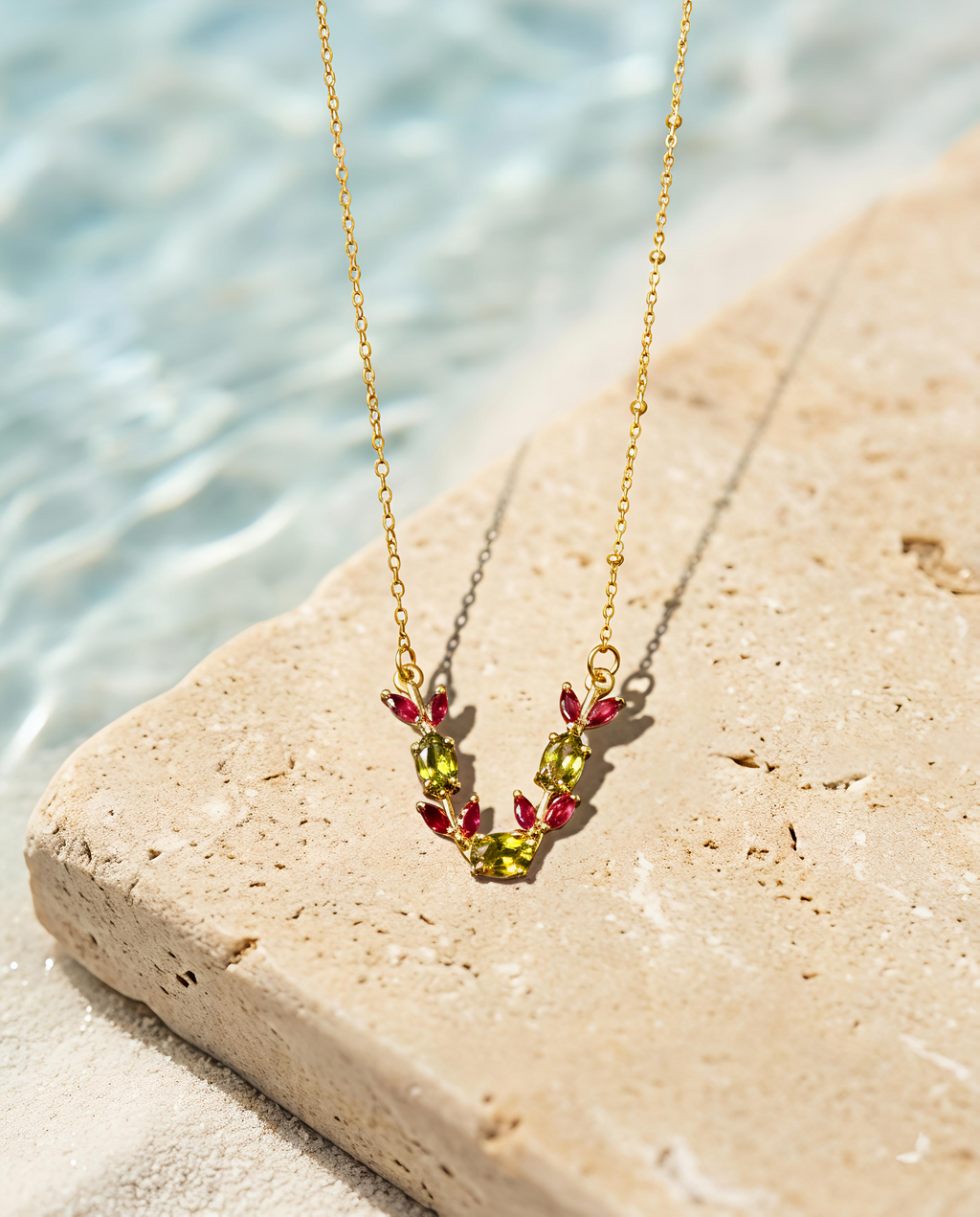 Ruby Leaf Vine Necklace | Gold-Plated Stainless Steel – KZ88123142