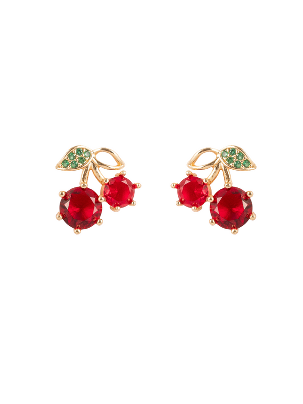 Scarlet Cherry Earrings | Gold-Plated Stainless Steel  – KZ8812315