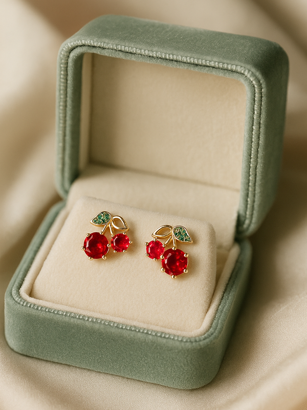 Scarlet Cherry Earrings | Gold-Plated Stainless Steel  – KZ8812315