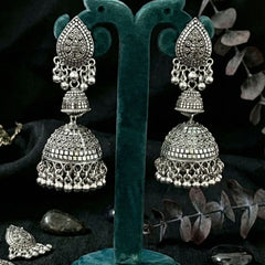 Shikhar Naad Jhumkas | Silver Oxidised Earrings – JAY88123122