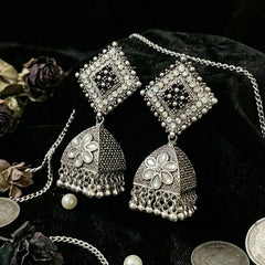 ShilpaPushpika Jhumkas | Silver Oxidised Earrings – JAY88123130