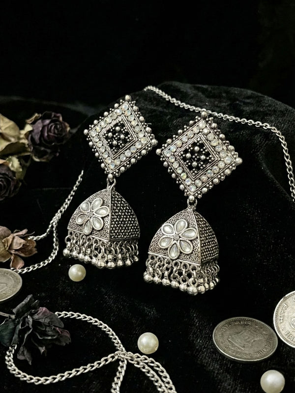 ShilpaPushpika Jhumkas | Silver Oxidised Earrings – JAY88123130