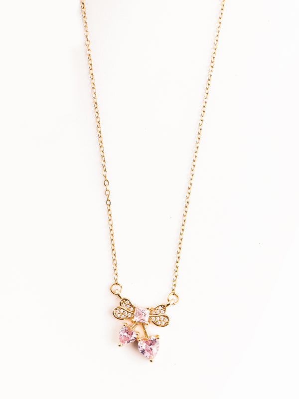 Sparkle Bow With Heart Necklace | Gold-Plated Stainless Steel – KZ881