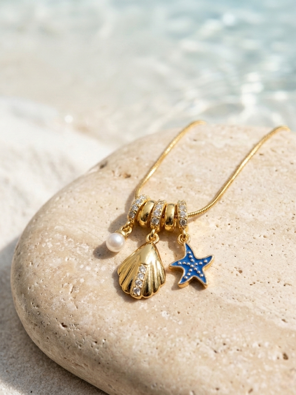 Starfish Pearl Charm Necklace | Gold-Plated Stainless Steel – KZ88123157