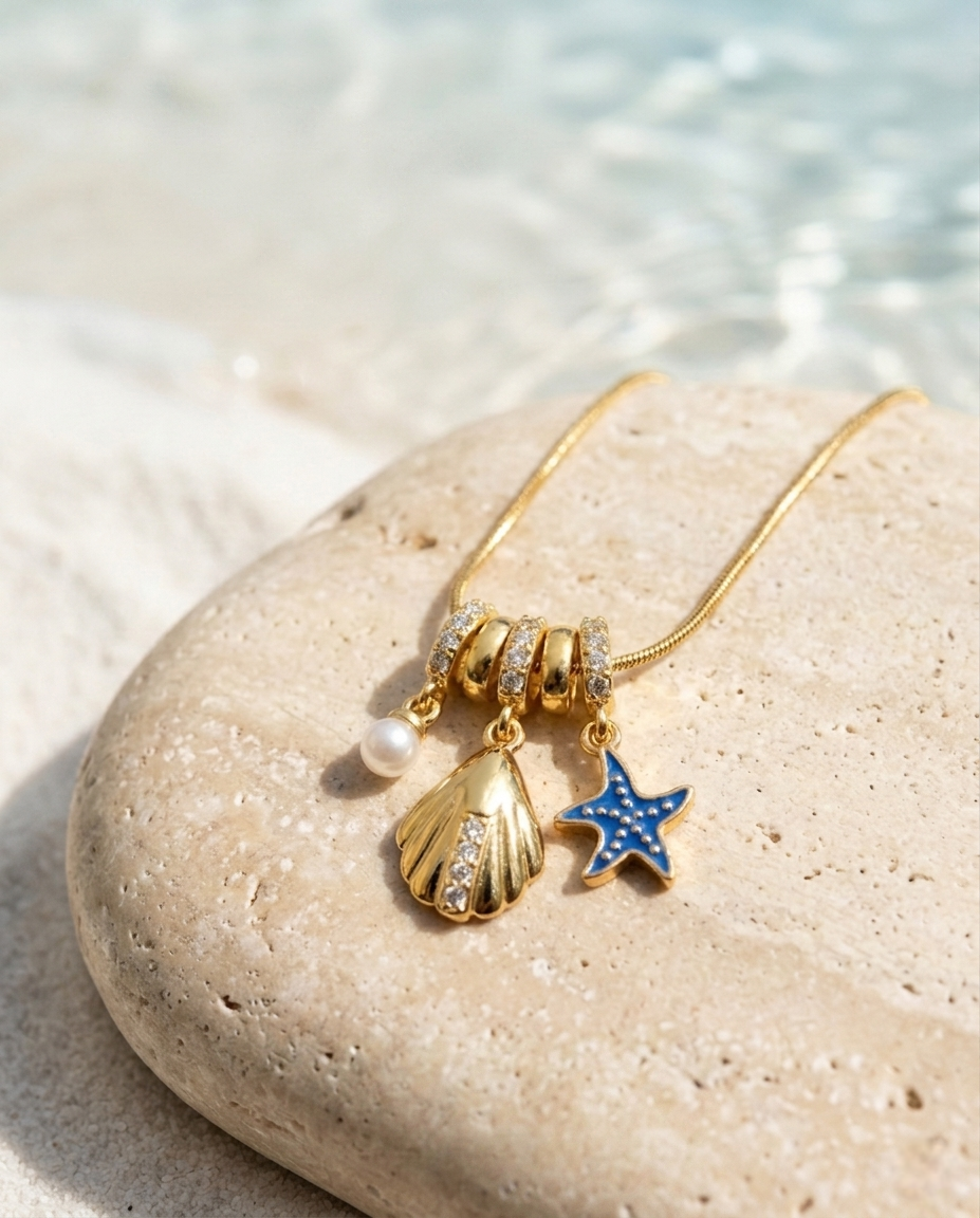 Starfish Pearl Charm Necklace | Gold-Plated Stainless Steel – KZ88123157