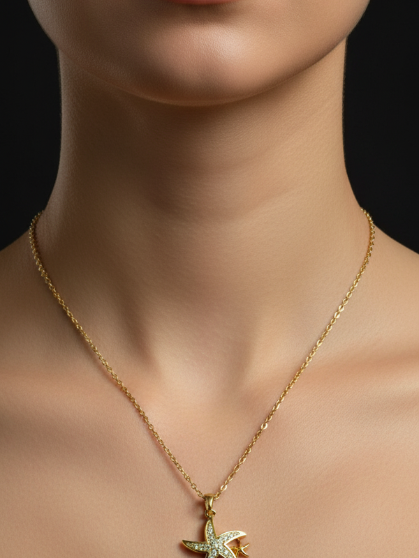 Starfish Sparkle Necklace | Gold-Plated Stainless Steel – KZ8812359