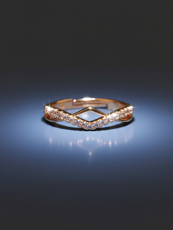 V-Cut Elegance Ring |  Gold-Plated Brass Adjustable Ring – SCB8812380