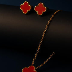 Clover Pendant & Studs Jewelry Set | Gold-Plated Stainless Steel  – KZ8812321