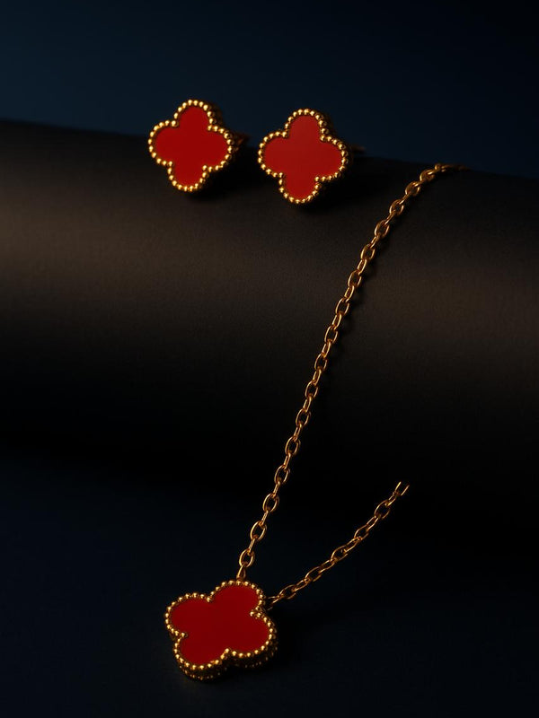 Clover Pendant & Studs Jewelry Set | Gold-Plated Stainless Steel  – KZ8812321