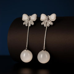 Ivory Bow Orb Drop Earrings | Gold-Plated Stainless Steel– KZ8812312