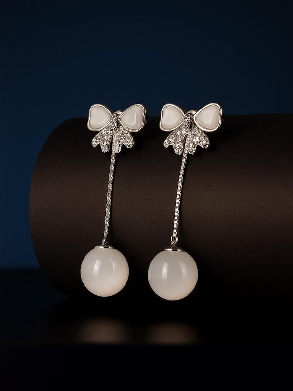 Ivory Bow Orb Drop Earrings | Gold-Plated Stainless Steel– KZ8812312