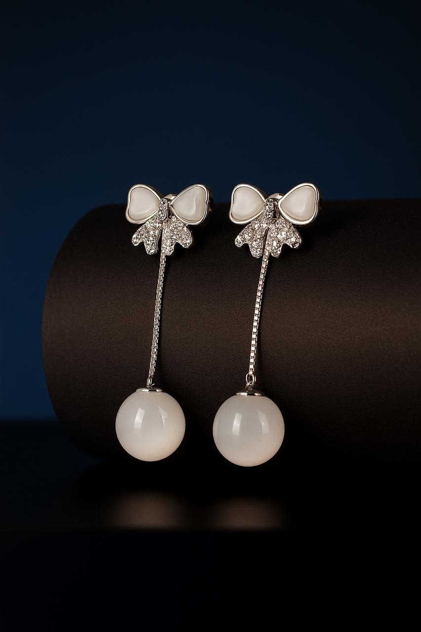 Ivory Bow Orb Drop Earrings | Gold-Plated Stainless Steel– KZ8812312