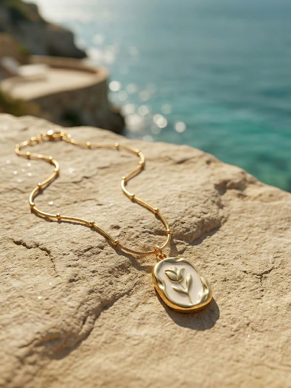 White Golden Rose Pendant | Gold-Plated Stainless Steel – KZ88123167