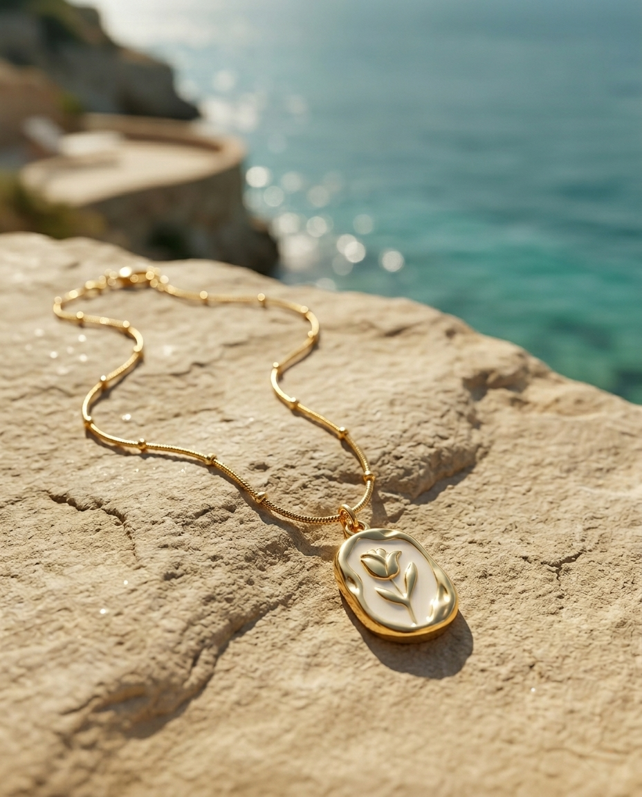 White Golden Rose Pendant | Gold-Plated Stainless Steel – KZ88123167