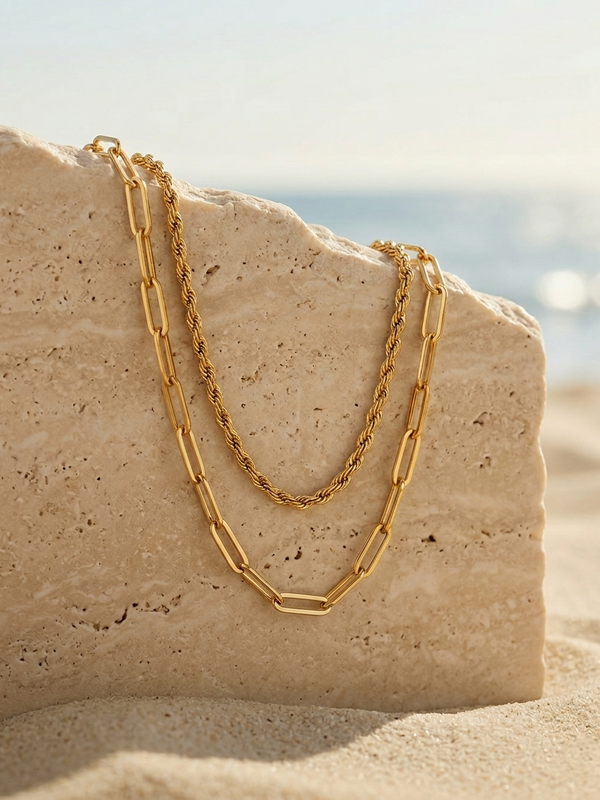 Double Layer Chain Necklace | Gold-Plated Stainless Steel – KZ88123161