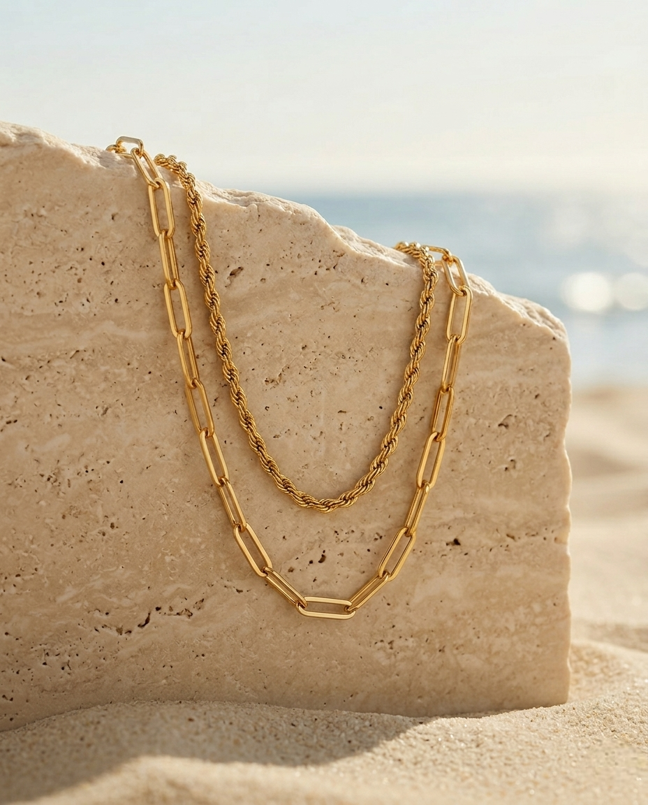 Double Layer Chain Necklace | Gold-Plated Stainless Steel – KZ88123161