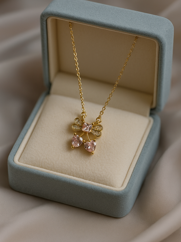 Sparkle Bow With Heart Necklace | Gold-Plated Stainless Steel – KZ881