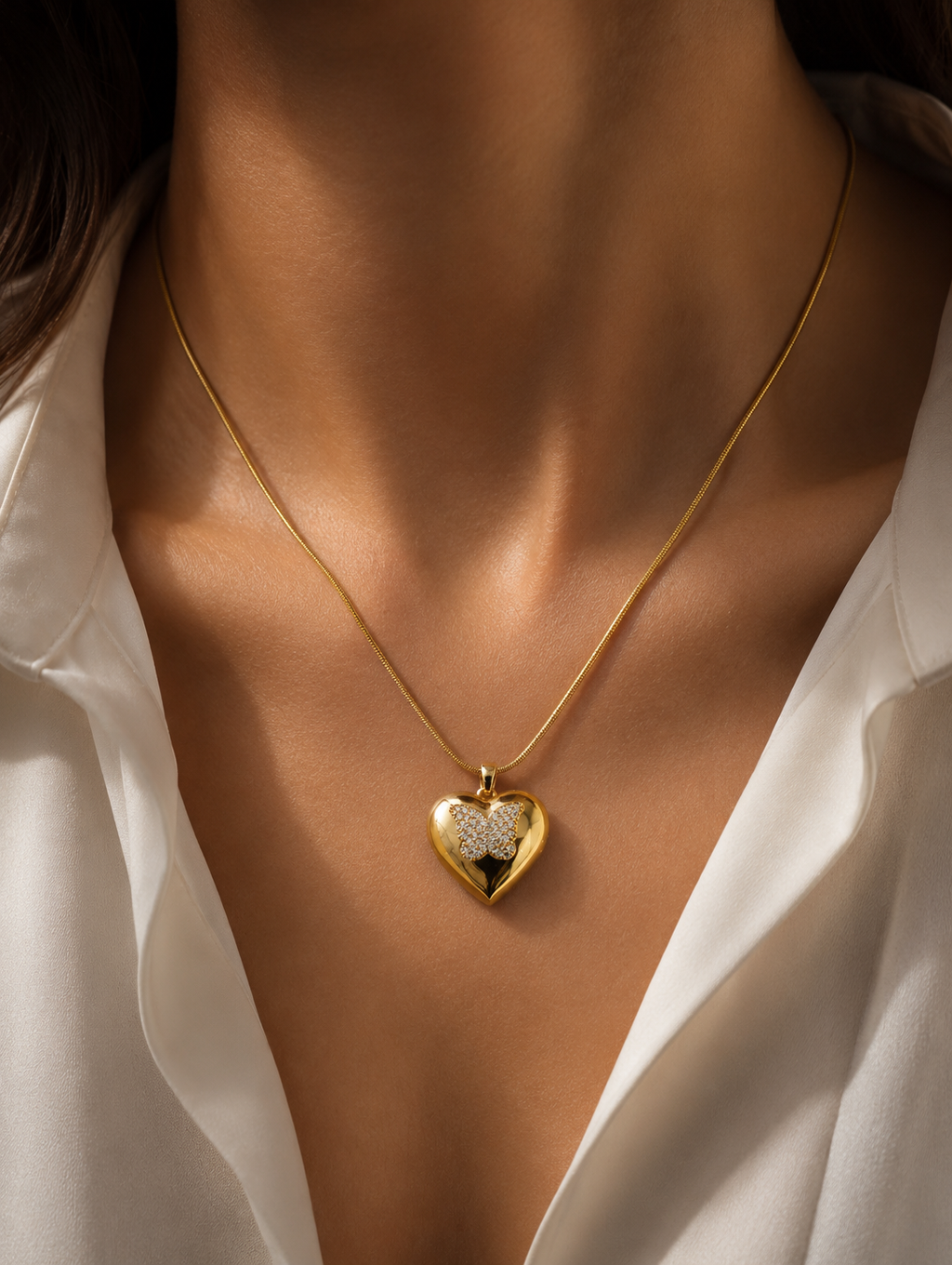 Butterfly Bliss Heart Pendant | Gold-Plated Stainless Steel – KZ88123139